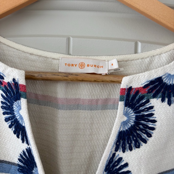 Tory Burch Blaine Embroidered Linen Cotton Tassel Dress - White - Size 4 - Picture 5 of 17